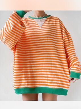 We The Free Orange & White Striped sweatshirt